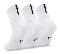 Dingcooler Elite Basketball Socks, Cushioned Athletic Sports Crew Socks for Youth Adult, 3 Pairs G7 White, Large