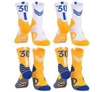 Dingcooler Men Basketball Socks 2/4 Pairs, Basketball Team Lucky Number Athletic Sports Socks for Adult Youth Kids, 4 Pairs #30-sc, Medium