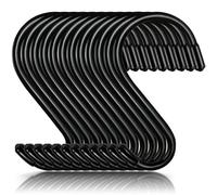 DINGEE 4 Inch Plants Hooks for Hanging,12 Pack Large S Hooks, Heavy Duty Closet S Hooks,Black Vinyl Coated Jeans Hooks for Closet,Jewelry Pot Pan Cups Towels