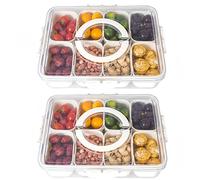 Dingerjar Divided Serving Tray with Lid and Handle - Divided Snack Tray for Portable Snack Platters - Clear Organizer for Candy, Fruits, Nuts, Snacks - Perfect for Party, Entertaining，2 pcs