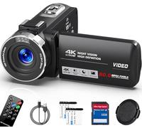 DINGETU Camcorder 4K HD 80MP Vlogging Camera for YouTube, 30FPS IR Night Vision Camera, 18X 3.0 Digital Zoom 270°IPS Video Camera with SD Card, 2 Batteries, Remote Control