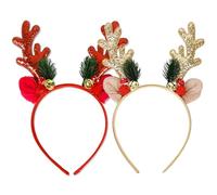 DINGFDENG Christmas Reindeer Headband 2 Pieces for Women Children, Shiny Deer Hair Band with Bell and Pine, Christmas Party Accessory Cosplay Costume