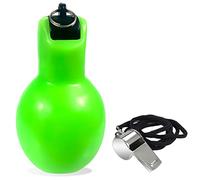 Dingfeiyu 2 Pack Whistle, 1 Pcs Hand Squeeze Whistle and 1 Pack Stainless Steel Sports Whistle with Lanyard for Coaches, Physical Education Instructor Dog Trainer, Kids Educational Toy Gift (Green)