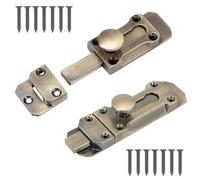 DINGFENG 2 Pcs Barrel Slide Door Bolts, 3 Inch Brass Door Bolt Lock, Antique Zinc Alloy Door Latch, with 14 Pcs Screws, for Securing Internal External Doors Windows