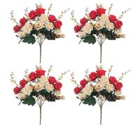 DINGFENG 3 Bundles Artificial Flowers Rose, silk flowers for graves, artificial flowers outdoor, faux flowers, for Home Wedding Office Table Decoration (Red)