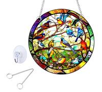 DINGFENG Stained Glass Suncatcher Robin Bird Sun Catchers for Window 20cm | Acrylic with Chain, Robin Garden Gifts Colourful Bird Ornament, Gardening Gifts for Women Housewarming Birthday