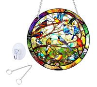 DINGFENG Stained Glass Suncatcher Robin Bird, Sun Catchers for Windows 20x20cm Acrylic with Chain, Robin Garden Gifts Colourful Bird Ornament, Gardening Gifts for Women Housewarming Birthday