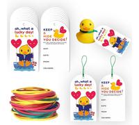 Dinggaogao 50 Pcs Ducking Game Cards, Cruising Rubber Duck Tags for Ducks, 50 Rubber Bands, 1.97 x 3.54 Inches for Cruise Ship (Cruise Tags)