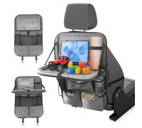 DingGreat Car Seat Organiser Back Seat for Kids with Foldable Tray Table & Tablet Holder - 11+2 Pockets Storage Bag with Kick Mats Protector, Multi-Functional Car Tidy Organiser for Laptop/Snack