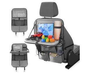 DingGreat Car Seat Organiser Back Seat for Kids with Foldable Tray Table & Tablet Holder - 11+2 Pockets Storage Bag with Kick Mats Protector, Multi-Functional Car Tidy Organiser for Laptop/Snack