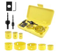 DingGreat Hole Saw Set 11 PCS - 19/22/28/32/38/44/51/64mm Hole Cutter Kit with 2 Mandrels, Washer & Hex Key - Max 25mm Depth for Wood, Plywood, PVC, Plasterboard Downlights (Carbon Steel)