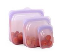 DingGreat Reusable Silicone Freezer Bags Leakproof for Batch Cooking & Meal Prep | Multi-Size Set (2100ml/1000ml/118ml) | Microwave & Dishwasher Safe Food Storage(Purple Pink Gradient)