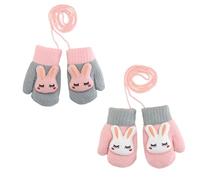 dinghaole 2 Pairs Kids Thick Knitted Gloves,kids mittens with string,toddler gloves 1-3 years,Knitted Glove Plush Lining,Winter Warm Mittens Full Finger Gloves with String,Pink and Grey