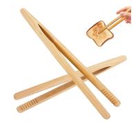 dinghaole 2 Pcs Bamboo Toast Tongs, 18cm/7 inch Wooden Tong for Kitchen, Anti-Slip Design, Wooden Tongs Prevents Hot Hands, for BBQ, Fried Food, Bread, Tea, Fruits, Salad, Pasta, Grilling