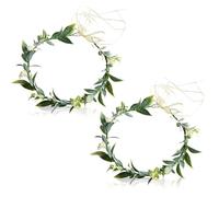 dinghaole 2 Pcs Green Flower Crown, Artificial Flower Crown, Leaf crown, Bohemian Style Halloween Cosplay Party, Adjustable Wreath Leaf Floral Festival Boho Wedding Suitable for Children Women