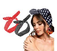 Dinghaole 2 Pcs Head Scarf, Red Black Boho Bow Polka Dot Headbands for Girls and Women, Retro 1940s Headscarf Vintage Twist Bow Wire Headbands Headwrap Hair Accessories