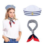 dinghaole 2 Pcs Sailor Hat and Scarf Set, Yacht Captain Hat Sailor Ship Cap and Scarf, Adults Captain Cap Sailor Costume Accessories, White Sail for Costume Accessory Adult