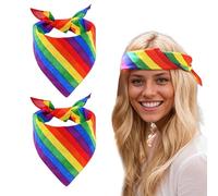 dinghaole 2 Pcs Square Rainbow Bandana, LGBTQ Pride Decorations, Colourful Scarves for Rainbow Costume, for Home Garden School Bars &Pride Month pride Accessories Pride Bunting Banner Pennant