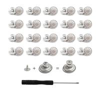 dinghaole 20 Pcs Silver Metal Jean Button Pins, 17mm No Sew Adjustable Jeans Buttons, Removable Metal Button with Screwdriver, for Jeans, Pants, Bags, Denim Clothing