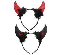 Dinghaole 2Pcs Devil's Horn Headband, Halloween Devil Costume Accessories, Adjustable Red And Black Horn Headbands For Halloween Parties, Role Playing, Festivals