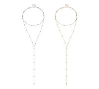 dinghaole 2Pcs Y-shaped Women's Layered Necklace, Fashionable Long Double Stranded Bead Pendant Necklace, Simple Gift Bead Chain, Gold And Silver