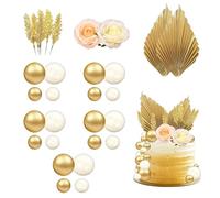 Dinghaole 30 Pcs Boho Cake Decorations, Champagne Rose Cake Decoration Balls, Balloon Cake Foam Ball Cake Picks Cupcake Faux Pearl Balls, Gold Ball Cake Decoration Boho Party Supplies