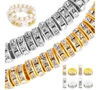 dinghaole 300 Pcs 8mm Sparkling Crystal Spacer Beads for Jewellery Making, Crystal Spacer Beads Gold/Silver Sparkling Rhinestone Flat Loose Beads for DIY Bracelet Necklace Crafts Decorations
