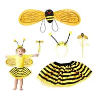 dinghaole 4 Pcs Bee Costume Bumblebee Fancy Dress, Bee Wings Magic Wand Girl Set Headband And Skirt, Bumble bee Party Supplies Carnival Party Costume Halloween Cosplay (2-5 Years)