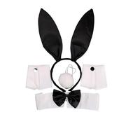 Dinghaole 4Pcs Bunny Costume Set,Bunny Accessory Set,Rabbit Ear Headband,Bow Tie,Cuffs,Tail for Costume Party,Halloween Cosplay Accessories Party Dress Up,Bunny Costume Set Plush 4 Piece