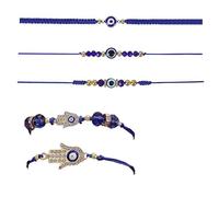 dinghaole 5 Pcs Blue Rakhi Evil Eye Bracelets with Greeting Card Gifts Set Pack, Rakhi for Brothers, Spiritual Anxiety Relief Gift with Positive Energy, Good Luck Nylon Rope Bracelet for Women, Men