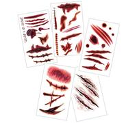 Dinghaole 5 Pcs Halloween Tattoo Stickers Set - Fake Blood Scar Tattoos, Masquerade Faux Bloodied Scars Face Decoration, Wound Tattoo Stickers