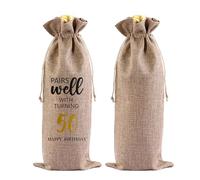 Dinghaole 50 Years Old red Wine Packaging Bag Imitation Linen Drawstring Drawstring Wine dust Bag Party Birthday Celebration Atmosphere Decoration Bag