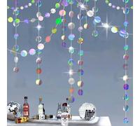 dinghaole 52Ft Iridescent Circle Shiny Garlands, Rainbow Twinkle Paper Banner Backdrop, Holographic Hanging Dancing Decor Backdrop, Rainbow Twinkle Paper Streamer for Birthday Disco Ball