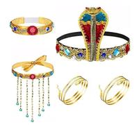 dinghaole 5PCS Egyptian Clothing Accessories - Ancient Pharaoh Costumes Inspired By Cleopatra, Including Cobra Headpieces, Tassel Bead Necklaces, Snake Shaped Bracelets, Gemstone Bracelets