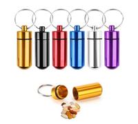 dinghaole 6 Pcs Waterproof Aluminum Pill Box, Colourful Aluminum Alloy Pill Container Water Resistant Keychain Emergency Cash Stash Pill Holder for Outdoor Travel Camping