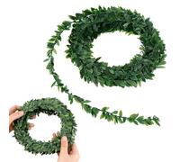 dinghaole 7.5m Garland Foliage Green Leaves Artificial Wreath Fake Vine, Plant Iron Wire Rattan Wreath Accessories, Woven Leaves Aesthetic Hanging Plants for Wedding Party Wall Crafts Home Decorations