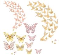 Dinghaole 72 Pcs 3D Butterfly Wall Stickers, Butterfly Cake Decorations, Rose Gold Gold Hollow Butterfly Personalised Wall Stickers, Butterfly Decals for Kids Bedroom Classroom Wedding Decor DIY Gift