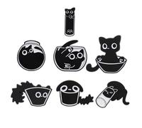 Dinghaole 7Pcs Cat Enamel Pins Set,Black Cat Enamel Pin,Funny Cartoon Animal Pin,Cartoon Lapel Badges for Bags Clothing Backpack,Cat Decoration Badge Clip for Clothes,Cute Black Cat Pins