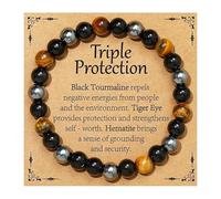 dinghaole 8mm Triple Protection Bracelet Yellow Tiger Eye, Gemstone Tigers Eyes Natural Stone Anxiety Healing Jewellery Christmas Valentines Gifts for Girls Best Friend Daughter Sister Her