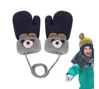 dinghaole Baby Winter Mittens, Knitted Gloves with Cute Bear Pattern, Thicken Velvet Hanging Neck Mittens for 0-3 Years Kids