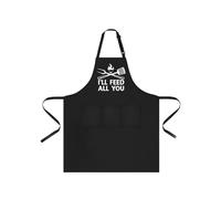 Dinghaole BBQ Aprons for Men, I'll Feed All You, Funny Cooking BBQ Apron in Black Cotton, Adjustable with 3 Pockets, Kitchen Cooking Grilling Apron, Cooking Gift for dad, chef, husband, him