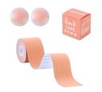 Dinghaole Boob Tape, Boob Tape with Reusable Nipple Covers with 2 Nipple Covers, Boobtapes Breast Tape for Dresses, Kinesiology Tape 5M Stretchable Tape, Bob Tape for Breast Lift Beige
