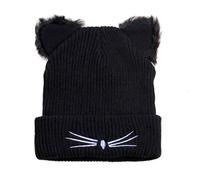 dinghaole Cat Ears Beanie Hat,Cat Ears Knitted Hat,Womens Winter Warm Cute Cat Ears Beanie Hat,hat with Ears,Cat Hat for Girls Ladies Valentines Gifts Black,Embroidered Woolen Hat