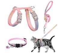 dinghaole Cat Harness And Lead Set, Cat Collars Rainbow Kitten, Gradient Kitten Collars, Lightweight H Shape harnesses cat, Escape Proof Harness, Adjustable Strap For Kitty Outdoor Walking Training