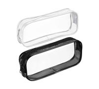 dinghaole Clear Pencil Case, 2 x Waterproof PVC See-Through Pencil Case - 20x3.5x8 cm | Multifunctional Organiser for Exam Stationery, Toiletries and Office Supplies (Black and White)