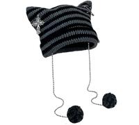 Dinghaole Crochet Knitted Hats for Women,cat hat,Fox Cat Ear Goth Emo Alt Y2K Accessories,Women's Cat Beanie Crochet Hats,Goth hat,y2k Beanie,Knitted cat Beanie Dark Gray