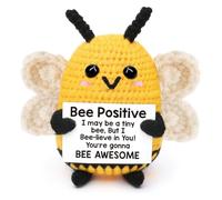 dinghaole Emotional Positive Bee, Funny Handmade Mini Crochet Bee with Encouragement Card, Good Luck Positive Gifts, Cute Emotional Support Gift Bees Gift, Leavers Gifts for Work Colleagues