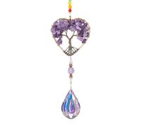 Dinghaole Glass Suncatcher Purple Hanging Ornament Life Tree Glass Pendant, Hanging Ornament Indoor Window, Exquisite Tree of Life Ornament Rainbow, Decor Hanging Pendant Car, Home