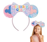 dinghaole Mickey Mouse Ears Headband, Bow Headband Birthday Party Decoration Cartoon Club Christmas Party Cosplay, Sequin Bow Headband for Girls Princess Birthday Party Decoration Trips(Birthday Girl)