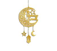 Dinghaole Ramadan Decoration Wood Islamic Moon Hollow Star Front Door Wall Signs,Wooden Hanging Signs,Wooden Eid Kareem Wall Sign for Home,Novelty Hollow Star Moon Lanterns Castles Ornament